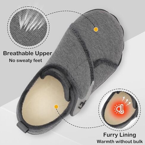 relxfeet Men's Slippers Wide Width Adjustable Orthopedic Diabetic House Shoes for Neuropathy Swollen Feet Relief Non-Slip Rubber Sole Indoor Outdoor in Saudi Arabia