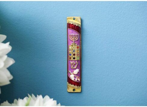 Matashi اليد المطلية بالمينا mezuzah تزين مع menorah ، صدرية كهنوتية in Kuwait
