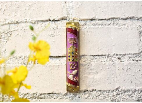 Matashi اليد المطلية بالمينا mezuzah تزين مع menorah ، صدرية كهنوتية in Kuwait