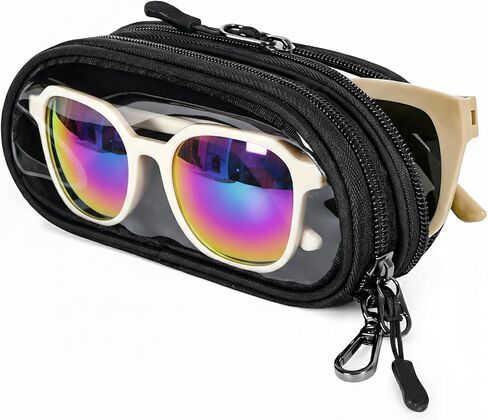 علبة نظارة مزدوجة واضحة ، حالة قراء نظارات ناعمة لـ 2 مع نوافذ PVC ، حقيبة نظارة شمسية مزدوجة للنساء الرجال in Kuwait