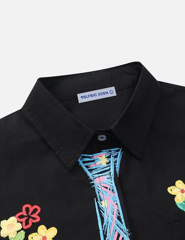 Aelfric Eden Men's Button أسفل القمصان المصنوعة يدويًا الأزهار القصيرة الأكمام القميص على Graffiti Necktie قمصان شاطئ الصيف in Kuwait