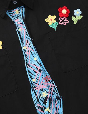 Aelfric Eden Men's Button أسفل القمصان المصنوعة يدويًا الأزهار القصيرة الأكمام القميص على Graffiti Necktie قمصان شاطئ الصيف in Kuwait