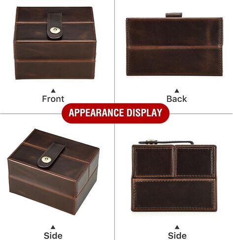 Top Grain Genuine Leather 2-Watches Organizer Box for Man & Woman ، تصميم الحد الأدنى الرجعية لمشاهدة/سوار ، مصنوعة يدويًا ، محمولًا للسفر والتحول والعرض ، القهوة ، فتحات 2 in Kuwait