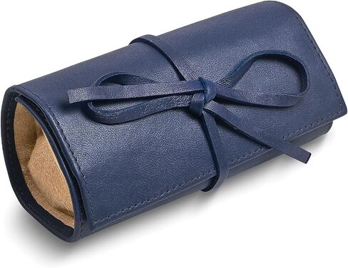 Solid Blue Leather Tie Jewelry Roll in Saudi Arabia