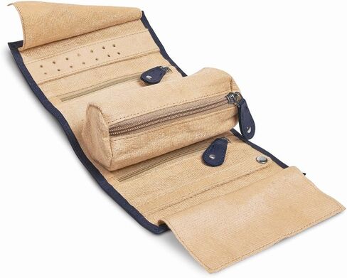 Solid Blue Leather Tie Jewelry Roll in Saudi Arabia