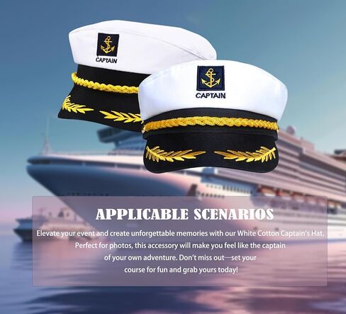 Captain Hat Sailor Skipper Cap - ملحق أزياء الأسلوب المارينز القابل للتعديل للرجال والنساء والمراهقين - مثالي لحفلات هالوين للتنكر على اليخت أو القارب! in Saudi Arabia