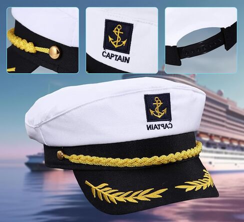 Captain Hat Sailor Skipper Cap - ملحق أزياء الأسلوب المارينز القابل للتعديل للرجال والنساء والمراهقين - مثالي لحفلات هالوين للتنكر على اليخت أو القارب! in Saudi Arabia