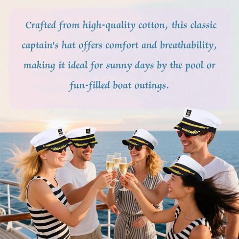 Captain Hat Sailor Skipper Cap - ملحق أزياء الأسلوب المارينز القابل للتعديل للرجال والنساء والمراهقين - مثالي لحفلات هالوين للتنكر على اليخت أو القارب! in Saudi Arabia