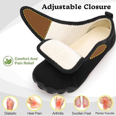 relxfeet Men's Slippers Wide Width Adjustable Orthopedic Diabetic House Shoes for Neuropathy Swollen Feet Relief Non-Slip Rubber Sole Indoor Outdoor in Saudi Arabia