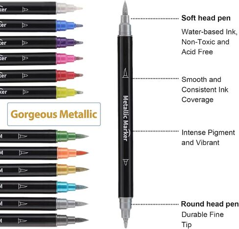 24 Colors Brush Tip Acrylic Paint Pens Markers, Premium Liquid Ink Acrylic Paint Pens for Glass, Canvas, Stone, Rock Painting, Wood, Ceramic Surfaces, DIY Crafts Making Art Supplies in Saudi Arabia