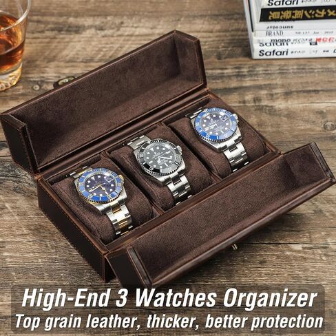 Top Grain Genuine Leather 2-Watches Organizer Box for Man & Woman ، تصميم الحد الأدنى الرجعية لمشاهدة/سوار ، مصنوعة يدويًا ، محمولًا للسفر والتحول والعرض ، القهوة ، فتحات 2 in Kuwait