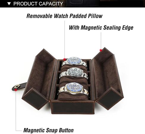 Top Grain Genuine Leather 2-Watches Organizer Box for Man & Woman ، تصميم الحد الأدنى الرجعية لمشاهدة/سوار ، مصنوعة يدويًا ، محمولًا للسفر والتحول والعرض ، القهوة ، فتحات 2 in Kuwait