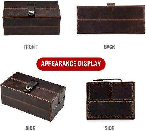 Top Grain Genuine Leather 2-Watches Organizer Box for Man & Woman ، تصميم الحد الأدنى الرجعية لمشاهدة/سوار ، مصنوعة يدويًا ، محمولًا للسفر والتحول والعرض ، القهوة ، فتحات 2 in Kuwait