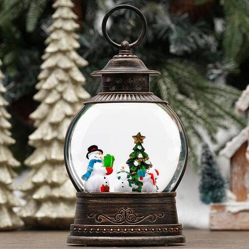 Christmas Snow Globe Lantern, Musical Lighted Snowman and Tree Snow Globes with 6H Timer, Battery & USB Operated Spinning and Swirling Glitter Snow Globes Christmas Decorations in Kuwait