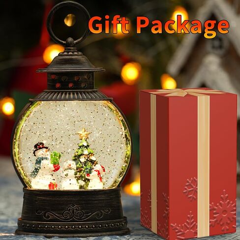 Christmas Snow Globe Lantern, Musical Lighted Snowman and Tree Snow Globes with 6H Timer, Battery & USB Operated Spinning and Swirling Glitter Snow Globes Christmas Decorations in Kuwait