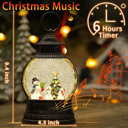 Christmas Snow Globe Lantern, Musical Lighted Snowman and Tree Snow Globes with 6H Timer, Battery & USB Operated Spinning and Swirling Glitter Snow Globes Christmas Decorations in Kuwait