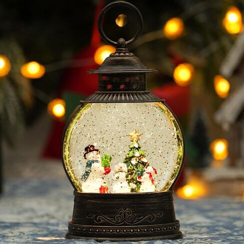 Christmas Snow Globe Lantern, Musical Lighted Snowman and Tree Snow Globes with 6H Timer, Battery & USB Operated Spinning and Swirling Glitter Snow Globes Christmas Decorations in Kuwait