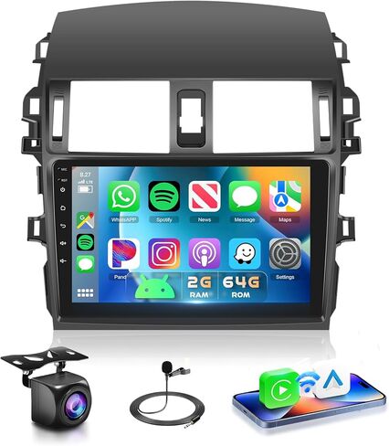 8 Core 8G+128G for Toyota Corolla 2009-2013 Android Car Stereo Radio with Wireless Apple CarPlay Android Auto Podofo 9 inch Touch Screen Bluetooth Car Radio with GPS WiFi/4G DSP in Kuwait