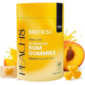 Peach8 Butt Support Women Probiotic Gummies - 60 SugarFree BBL Booty Vitamins C A Gummies, 2B Probiotics, Prebiotics, 4 Herbal Supplements Saw Palmetto, Black Maca, Motherwort for Bum Max Absorption in Saudi Arabia