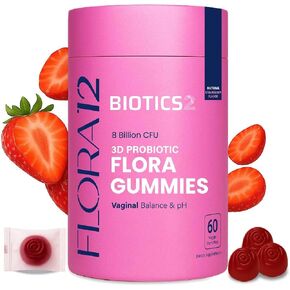 Flora12 3D Probiotic Vaginal Health & pH Balance Gummies - 8 Billion Probiotics, Prebiotics, 5 Herbal Extracts Wild Yam, Saw Palm, Dong Quai, Wild Sea Kelp, Motherwort - 60 Vegan SugarFree Gummies in Saudi Arabia