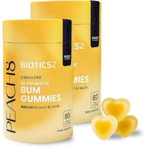 Peach8 بعقب دعم النساء البروبيوتيك غنائز - 60 Sugarfree BBL Booty Vitamins C A Gummies ، 2B بروبيوتيك ، prebiotics ، 4 مكملات عشبية المنشار بالميتو ، MACA الأسود ، Motherwort للامتصاص Max Bum Max in Kuwait