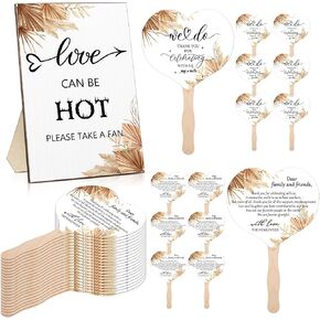 51 Pcs Wedding Fans for Guests Greenery Wedding Favors 50 Greenery Heart Wedding Paper Fans with Wood Handle, 1 Pcs Love Can Be Hot Wooden Wedding Table Sign Bridal Shower Favor in Saudi Arabia