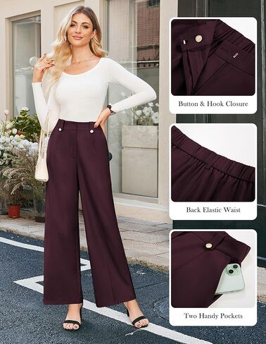 GRACE KARIN Womens Wide Leg Dress Pants, 2025 High Waisted Work Trousers, Business Casual Long Palazzo with Pockets in Kuwait