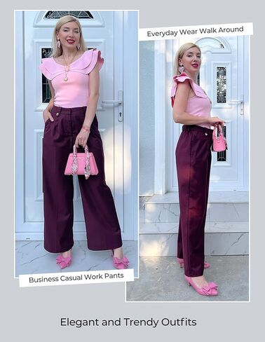 GRACE KARIN Womens Wide Leg Dress Pants, 2025 High Waisted Work Trousers, Business Casual Long Palazzo with Pockets in Kuwait