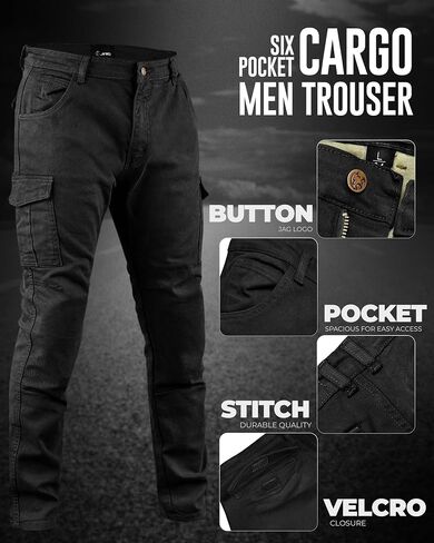 J.A.G. Motorcycle Cargo Pants for Men – Slim Fit Riding Jeans Twill Fabric, CE Level 2 Armor & Aramid Protective Lining in Kuwait