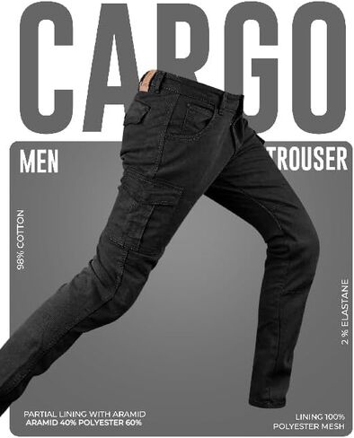 J.A.G. Motorcycle Cargo Pants for Men – Slim Fit Riding Jeans Twill Fabric, CE Level 2 Armor & Aramid Protective Lining in Kuwait