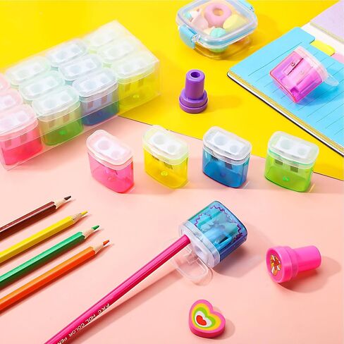 Teling 144 Pcs Pencil Sharpeners Dual Holes Manual Pencil Sharpeners Kids Colorful Handheld Pencil Sharpener with Lid Portable Compact Pencil Sharpener for Students School Class Home Office Supply in Saudi Arabia
