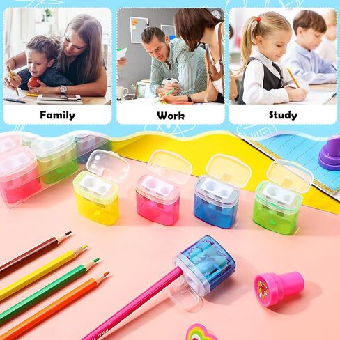 Teling 144 Pcs Pencil Sharpeners Dual Holes Manual Pencil Sharpeners Kids Colorful Handheld Pencil Sharpener with Lid Portable Compact Pencil Sharpener for Students School Class Home Office Supply in Saudi Arabia