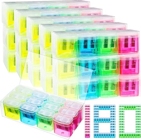 Teling 144 Pcs Pencil Sharpeners Dual Holes Manual Pencil Sharpeners Kids Colorful Handheld Pencil Sharpener with Lid Portable Compact Pencil Sharpener for Students School Class Home Office Supply in Saudi Arabia