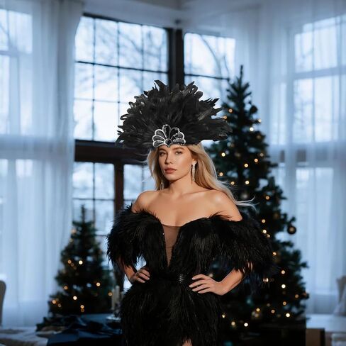 Women's Carnival Feather Headpiece Sequin Feather Headdress for Wedding Masquerade Party Cosplay Showgirl headpiece in Saudi Arabia