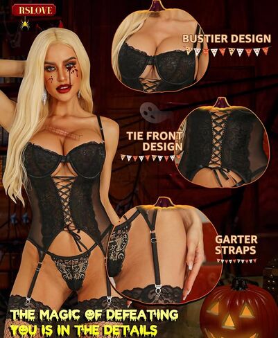 RSLOVE Sexy Lingerie Sets for Women Exotic Teddy with Garter Belt 2 Peice Lace Strappy Bodysuit Naughty Babydoll in Saudi Arabia