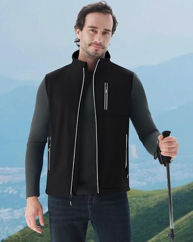 Wulful للرجال مقاوم للرياح خفيفة الوزن ملابس غولف ملابس خارجية مع جيوب ، سترة Softshell بلا أكمام للسفر المشي لمسافات طويلة الجري in Saudi Arabia