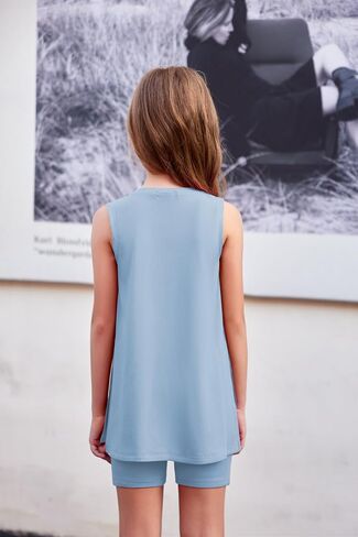 Arshiner Girl 2 Piece Summer Outfits Sleeveless Loose Fit Knit Tunic Tops and Biker Shorts Lounge Sets in Saudi Arabia
