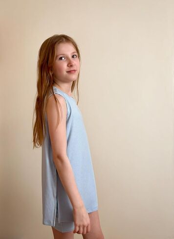 Arshiner Girl 2 Piece Summer Outfits Sleeveless Loose Fit Knit Tunic Tops and Biker Shorts Lounge Sets in Saudi Arabia