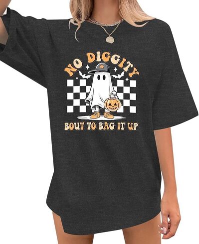 Halloween Shirts for Women Oversized Spooky: No Diggity Shirt Cute Ghost Graphic Tee Halloween Costumes in Saudi Arabia