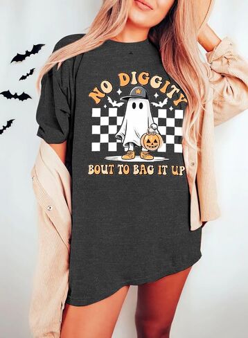 Halloween Shirts for Women Oversized Spooky: No Diggity Shirt Cute Ghost Graphic Tee Halloween Costumes in Saudi Arabia