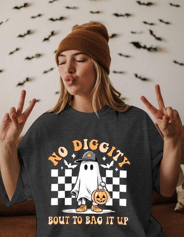 Halloween Shirts for Women Oversized Spooky: No Diggity Shirt Cute Ghost Graphic Tee Halloween Costumes in Saudi Arabia