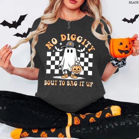 Halloween Shirts for Women Oversized Spooky: No Diggity Shirt Cute Ghost Graphic Tee Halloween Costumes in Saudi Arabia