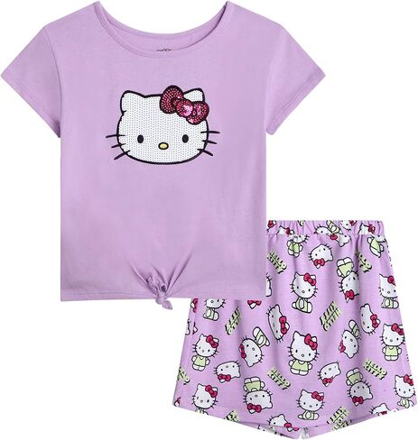 Hello Kitty Girls Skort Set - 2 Piece Graphic Crewneck Top and Short Skort Cute Outfit Set (Sizes: 2T-12) in Saudi Arabia