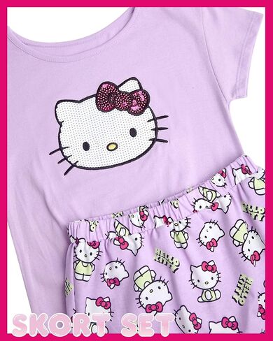 Hello Kitty Girls Skort Set - 2 Piece Graphic Crewneck Top and Short Skort Cute Outfit Set (Sizes: 2T-12) in Saudi Arabia