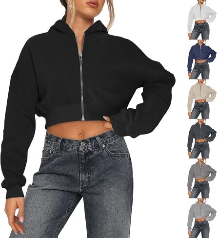 zip up hoodies للنساء المزروعة بالبلوزات ذات الأكمام الطويلة المقنعين العصرية in Kuwait