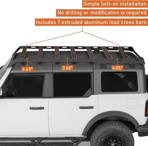 HOOKE ROAD BRONCO ROAT RACK BANS Aluminium Cross ، سلة حاملة شحن كاملة الطول لعام 2021 2022 2023 2024 2025 Ford Bronco 4-Door Hardtop (استبعاد Bronco Sport) in Kuwait