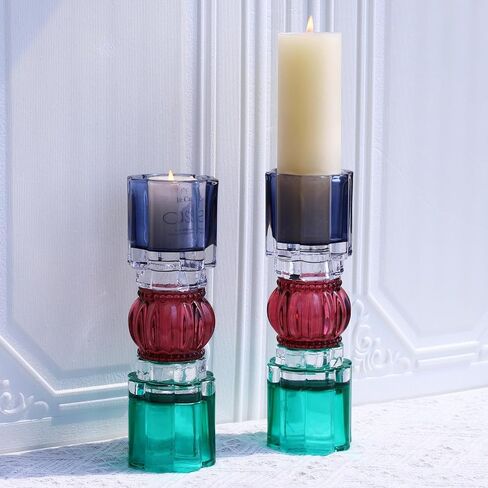 VOHO Amber Votive Candle Holders for Fall Decor, Set of 2 Vintage Tealight Candle Holder for Coffee Table Mantle, Tall Votive Holder Jazzy Glass Mix for Centerpiece(7.87x2.75 in W/H, Shades of Amber) in Saudi Arabia
