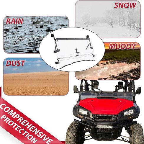 HECASA 2-In-1 Folding Windshield Compatible with 2016+ Honda Pioneer 1000 1000-5 1000-6 Scratch Resistant Hard Flip Down Windscreen in Saudi Arabia