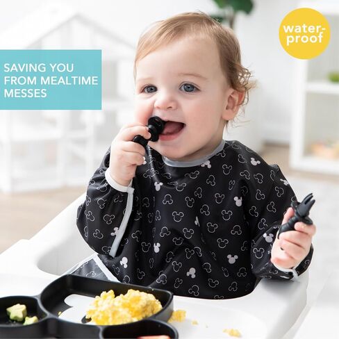 Bumkins Sleeved Bib for Girl or Boy, Baby and Toddler for 6-24 Mos, Essential Must Have for Eating, Feeding, Baby Led Weaning Supplies, Long Sleeve Mess Saving Food Catcher, Soft Fabric, Sand Check in Kuwait