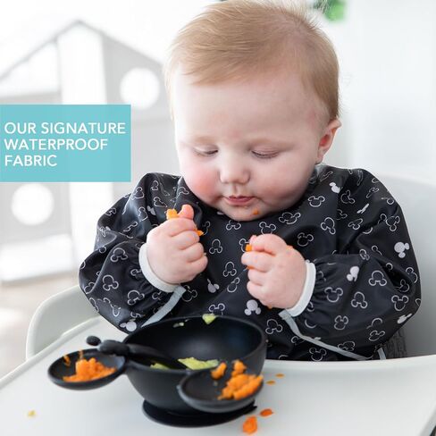 Bumkins Sleeved Bib for Girl or Boy, Baby and Toddler for 6-24 Mos, Essential Must Have for Eating, Feeding, Baby Led Weaning Supplies, Long Sleeve Mess Saving Food Catcher, Soft Fabric, Sand Check in Kuwait